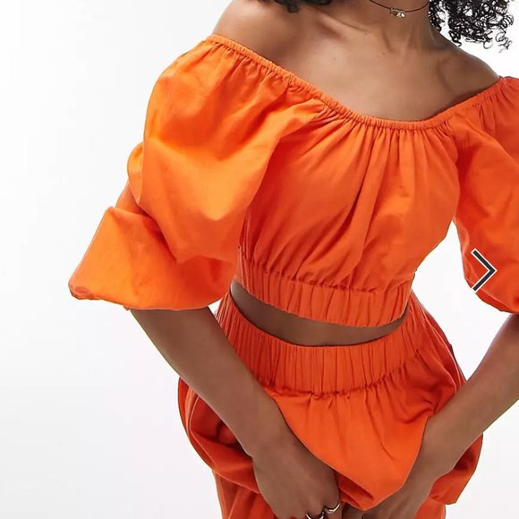 Topshop Tops - Topshop Balloon Sleeve Orange Crop Blouse Top 12